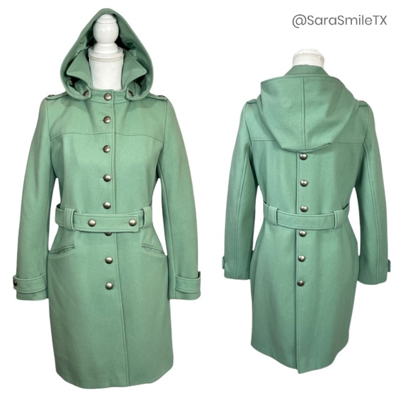 PAUL and JOE - NEIMAN MARCUS French Brand Mint Green Wool Detachable Hood Coat - Picture 1 of 16